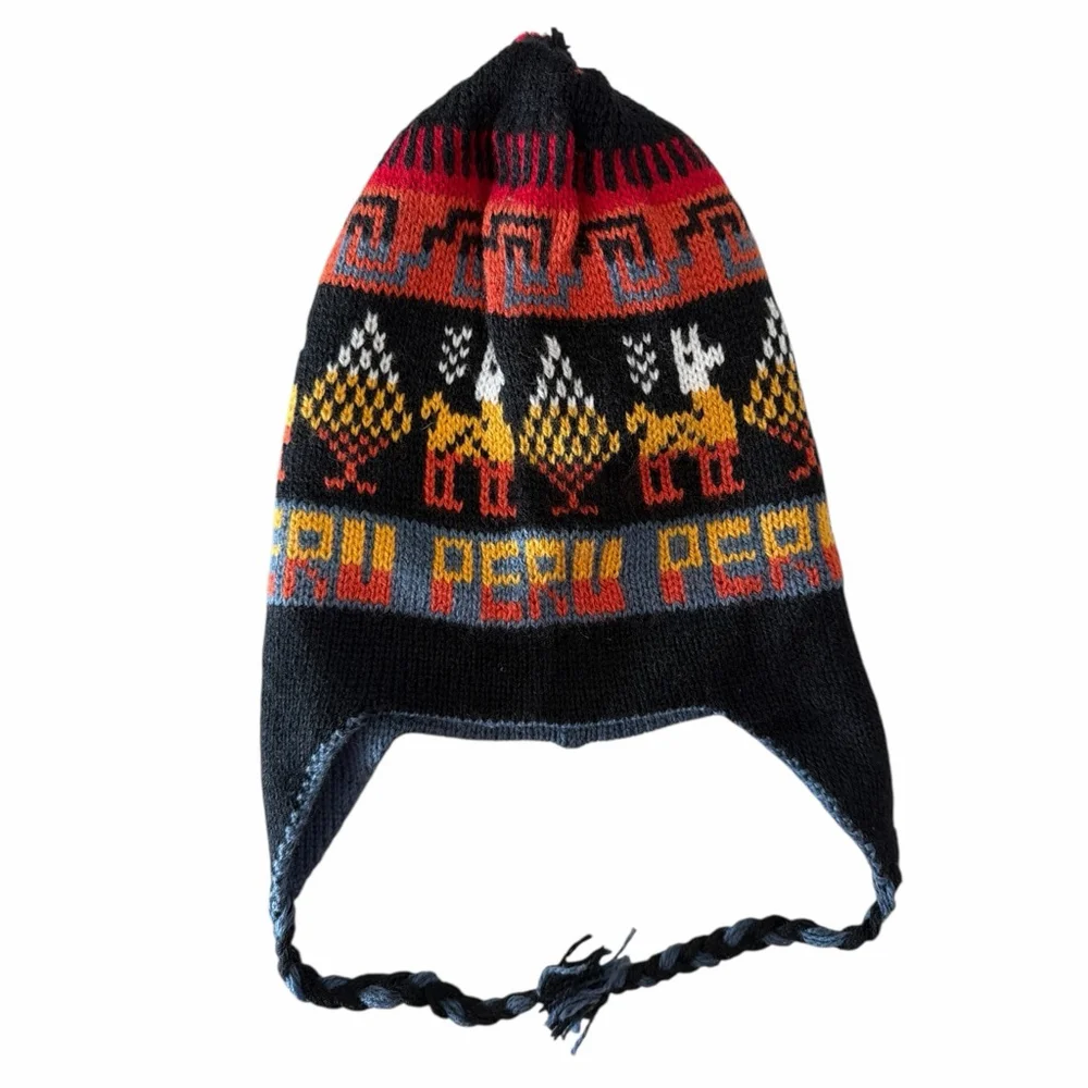 NWOT Alpaca Peruvian Knit Chullo Earflap Hat Llama Warm Winter Colorful Beanie